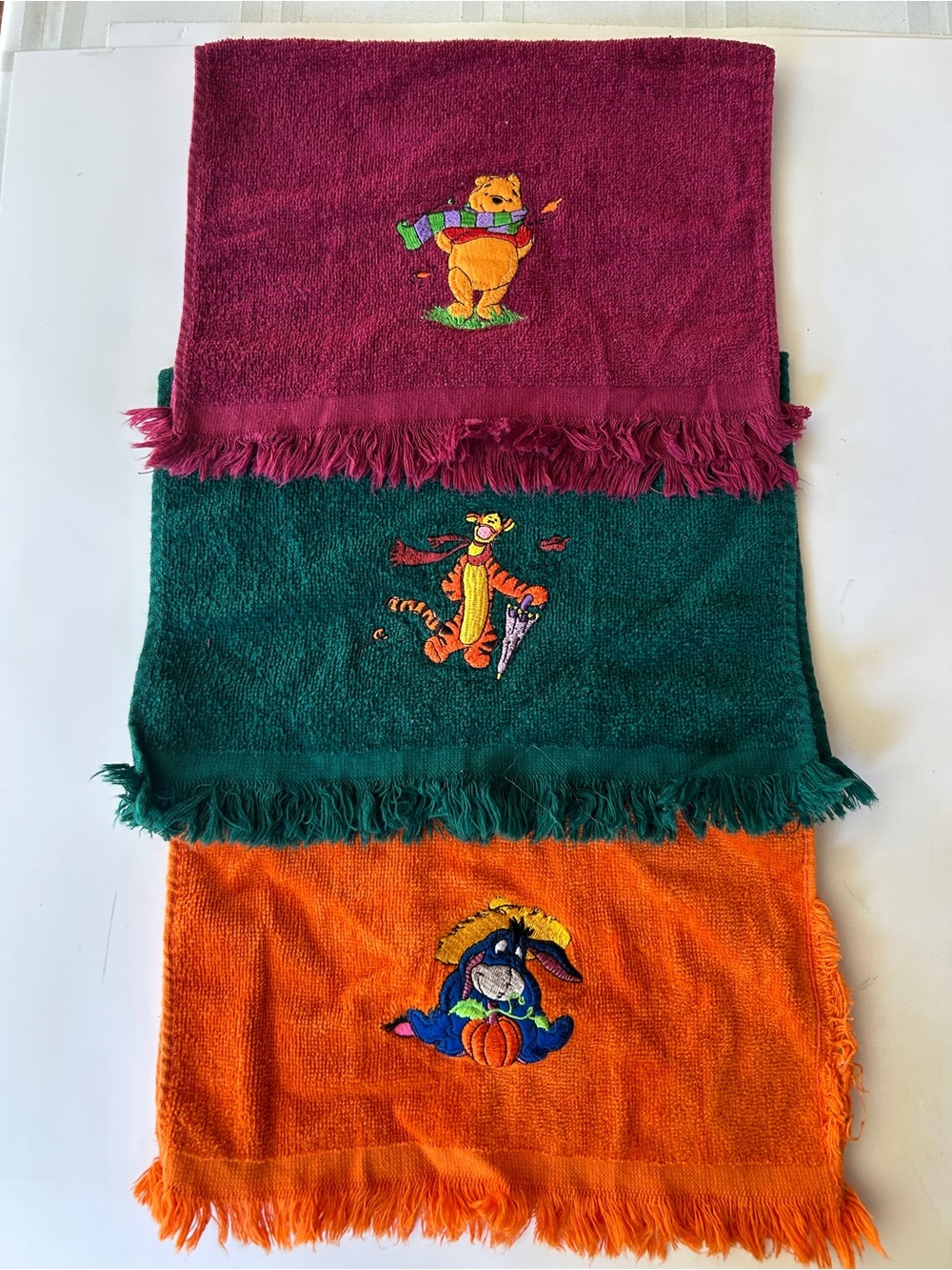 Vintage Disney Hand Towels Set - Burgundy, Green, Orange